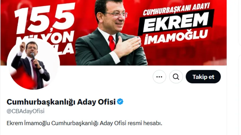 Ekrem İmamoğlu'nun Cumhurbaşkanlığı adaylığı için kullanacağı resmi X hesabı açıldı
